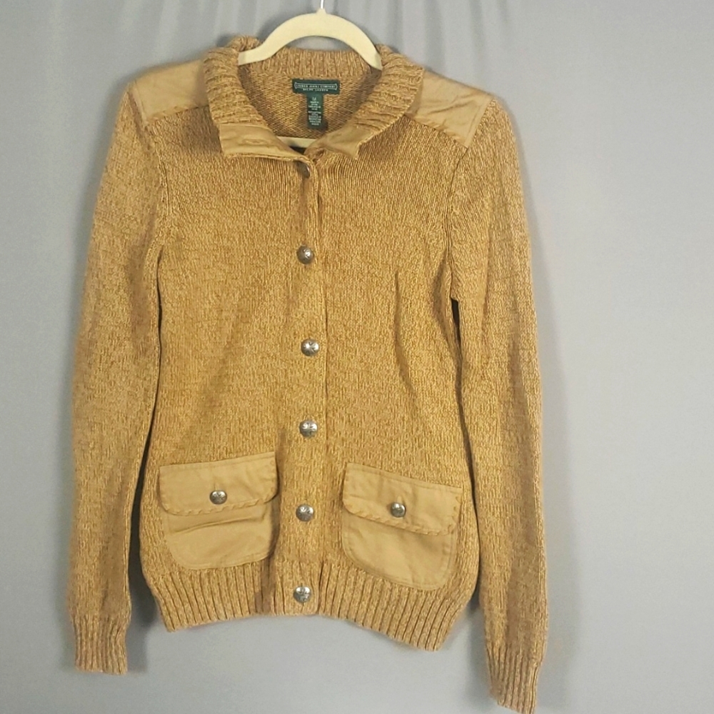 Lauren Jeans Company Ralph Lauren Vtg, Western Style, Button Down Sweater Tan, M